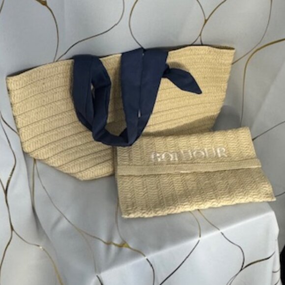 Nordstrom “Bonjour Summer” Skinny Straw Tote & Clutch Set – New, Never Used - Picture 1 of 7